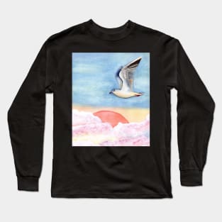 Seagull flying over pastel clouds Long Sleeve T-Shirt